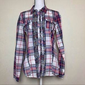 Tommy Girl Juniors Ruffle Button Down Shirt sz L